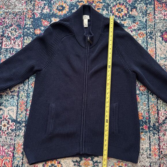 L.L. Bean Men's Cableknit Navy Blue Full Zip Cardigan Sweater Size Large Tall LT - Picture 5 of 7